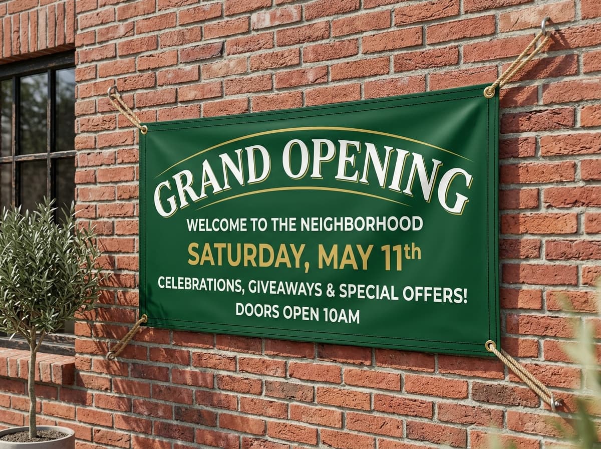 Heavy-duty 13oz vinyl outdoor banner with brass grommets and hemmed edges