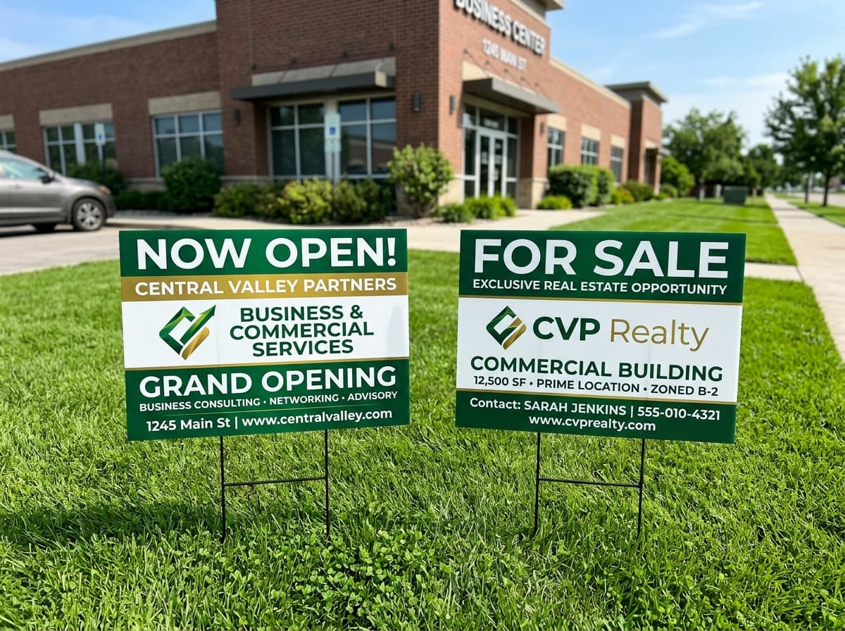 4mm corrugated plastic yard signs with wire H-stakes for lawn installation
